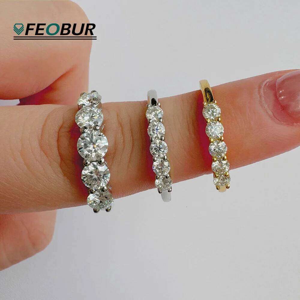 0.5-5CTTW Full Moissanite Ring for Women Pass Diamond Test Five Stone Eternity Wedding Band S925 Sterling Silver Jewelry XJ260130