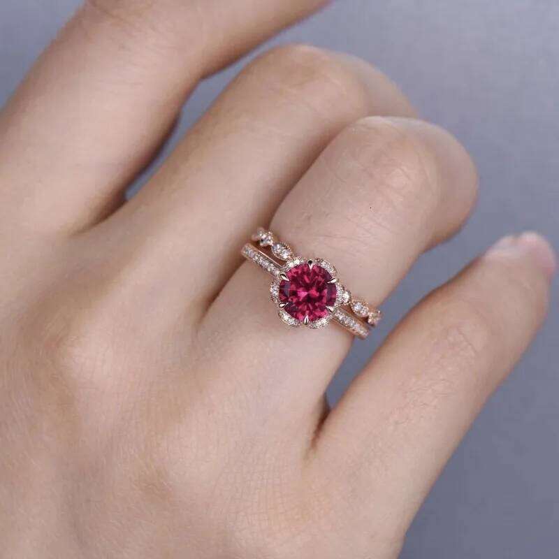 Luxury and round red cubic zirconia chic engagement wedding double ring fashionable women's jewelry XJ260130