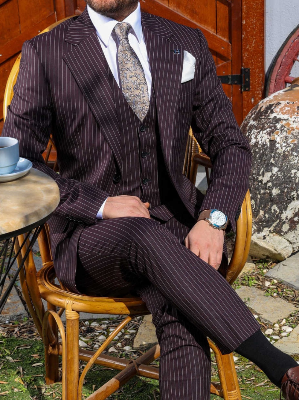 Business Wedding Tuxedos Pinstripe 2 Piece Set Jacket Pants Men Suit Handsome Double Breasted Groom Party Blazers Customized