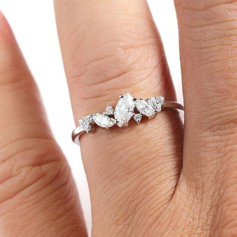 Smyoue 0.58cttw Marquise Cut Weeding Moissanite Rings for Women Double Halo High Quality 925 Sterling Silver Half Eternity Band XJ260130