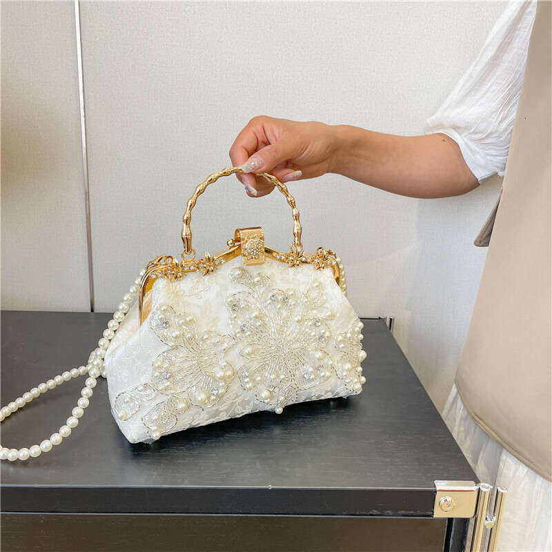 Fashion Handbag Cheongsam Banquet Clutch Embroidered Bead Shoulder Pearl Chain Bag SHANGFANNI