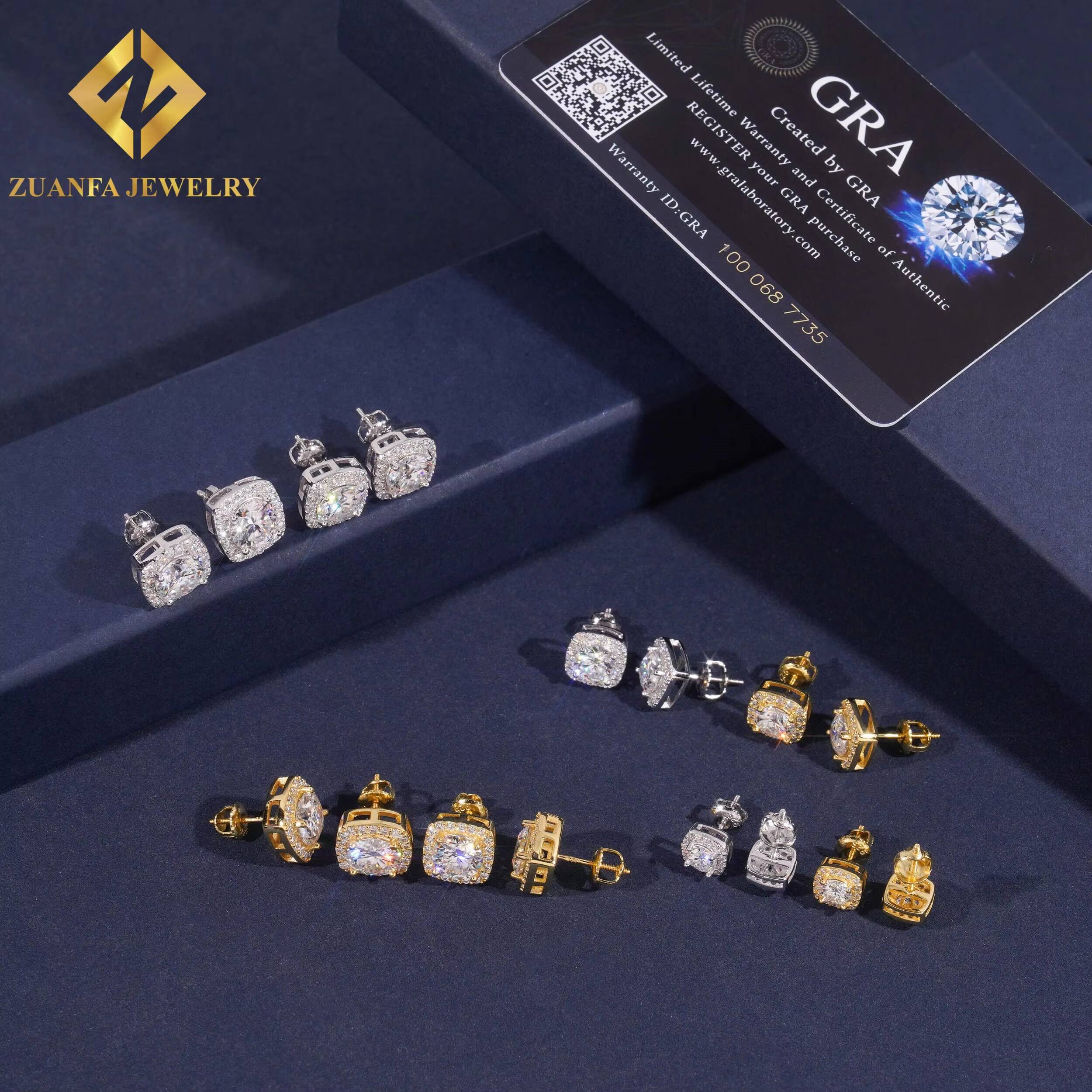 Ready Stock Fast Delivery 925 Sterling Silver VVS Moissanite Square Halo Stud Earrings Factory Wholesale White Gold Plated