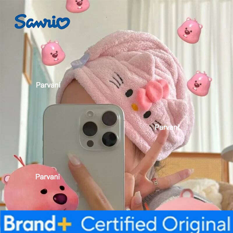 Sanrio Cartoon Hello kitty anime dry hair hat cute skirt bath coral fluff towel water absorption artifact household kawaii H2601301