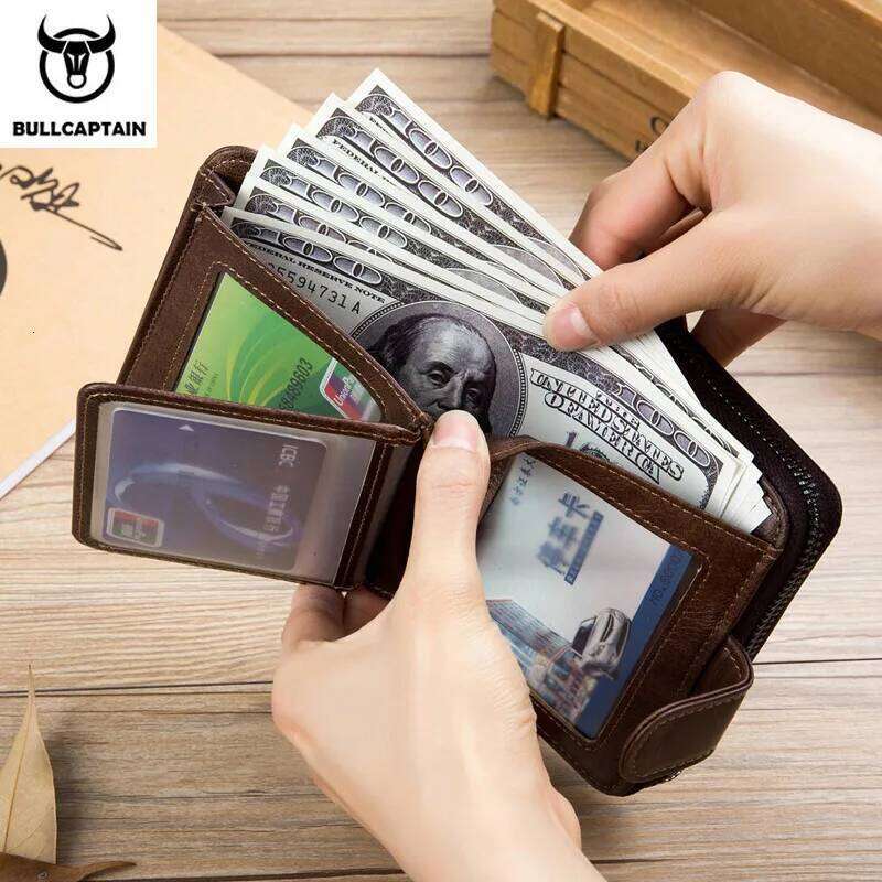 BULLCAPTAIN Man Bag Classic Style Genuine Leather Wallets Short Male Purse Card Holder Wallet Men Fashion Z260130