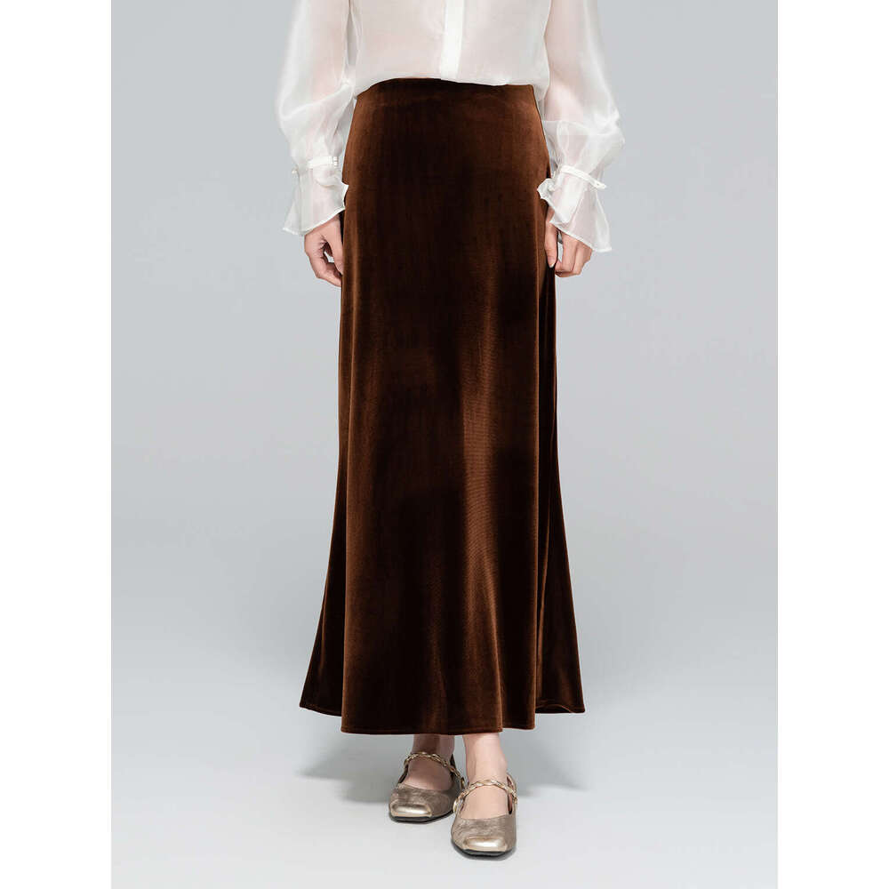 Zhihetang Velvet Fashionable Draped Glossy For Women Autumn National Style Half Elegant Slimming Long Skirt LEEGO LENS