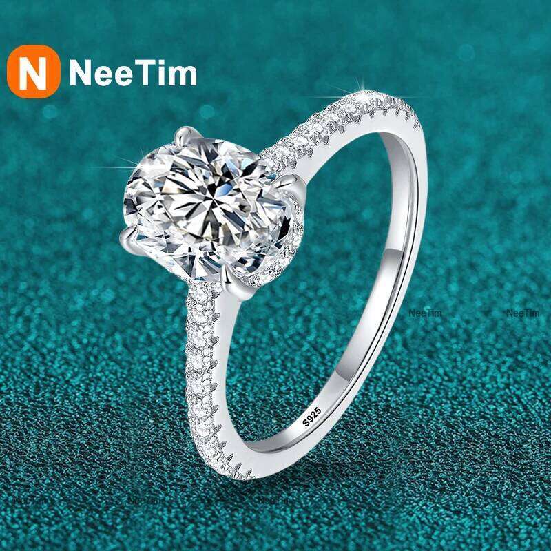 NeeTim 1ct 2ct 3ct Oval Cut Moissanite Rings for Women 925 Sterling Silver Lab Diamond Wedding Engagement Ring Gemstone Band XJ260130