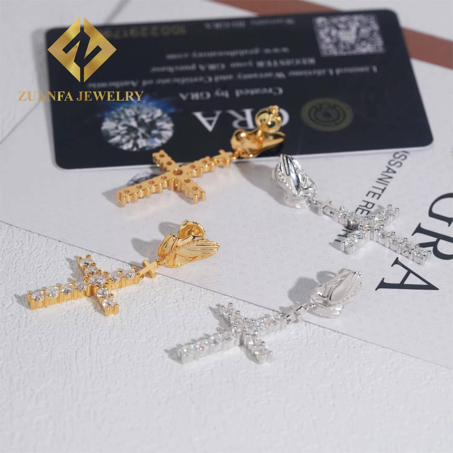 Fashion Fine Jewelry 925 Sterling Silver VVS Moissanite Cross Stud Earring Hip Hop Earring Usex Pass Diamond Tester