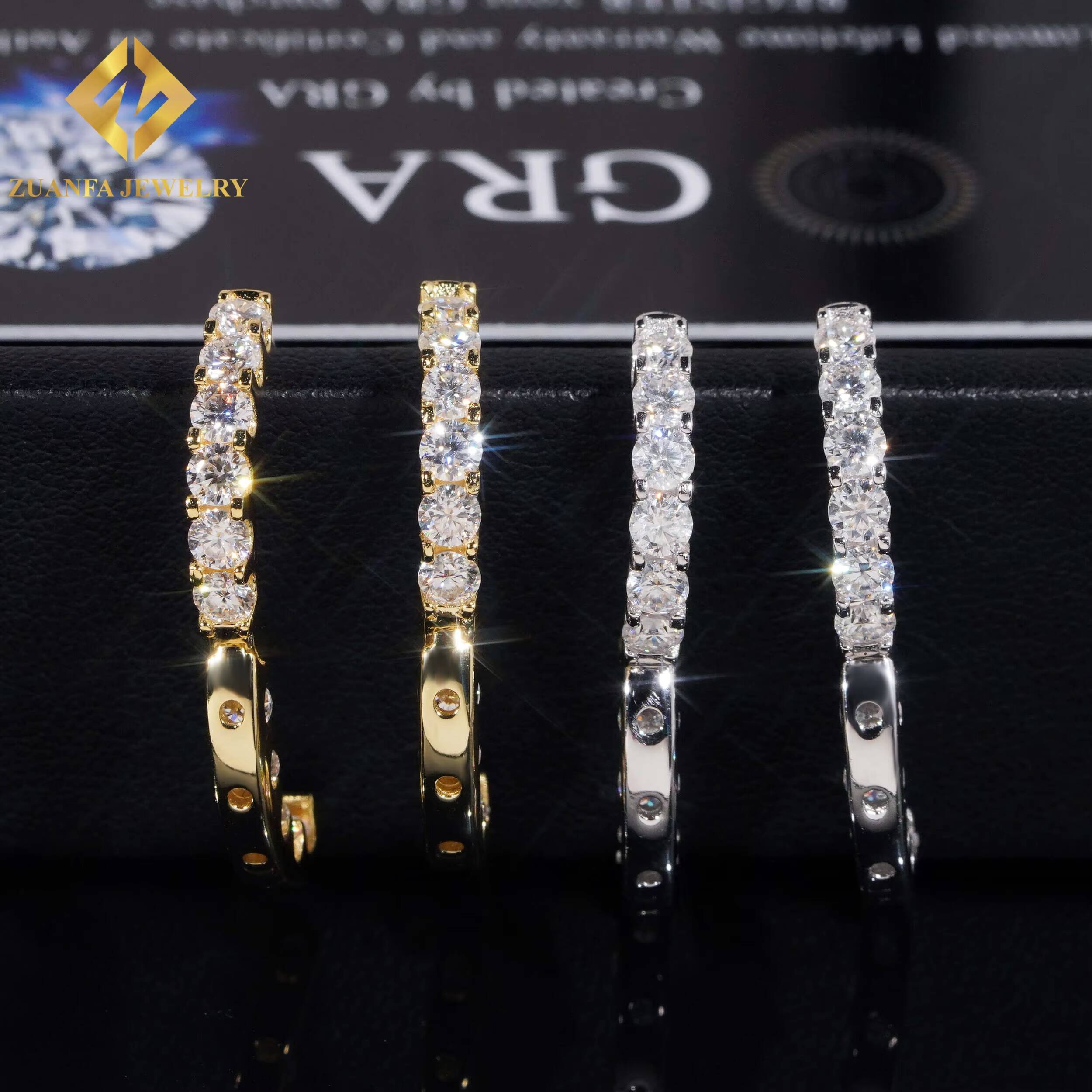 Fashion Women Tennis Earrings Luxury 925 Sterling Silver Jewelry 3MM VVS Moissanite Diamond Hoop Earrings for Engagement