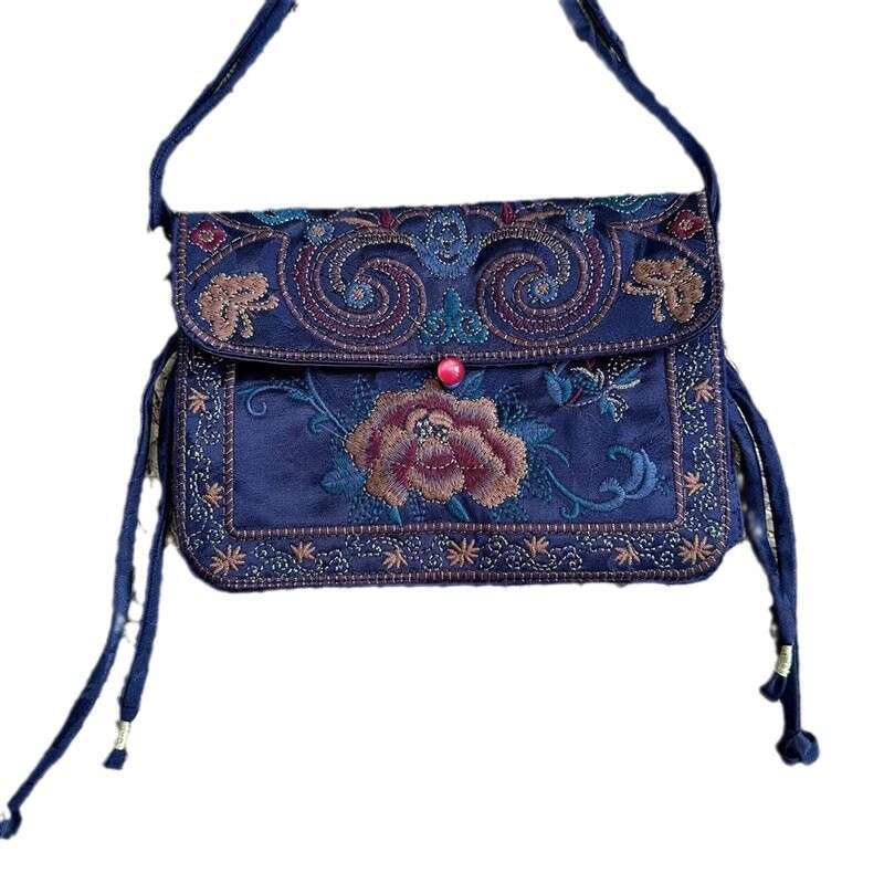 Autumn New Ethnic Style Embroidered Satin Jacquard Vintage Buckle Patchwork Phone Crossbody Bag For Women SHANGFANNI