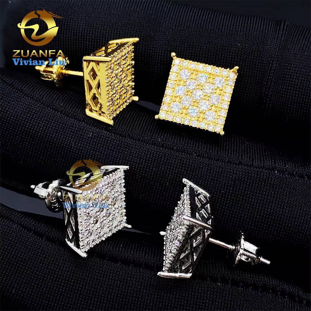 Wholesale Price Vvs Moissanite Diamond Hip Hop Jewelry Custom 18k Gold Plated 925 Sterling Silver Stud Earrings