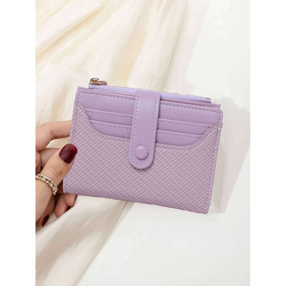 Stylish Mini Women's Wallet / Premium PU Leather Bi-fold Credit Card Holder Minimalist Solid Color Portable Zippered Coin Purse Z260130