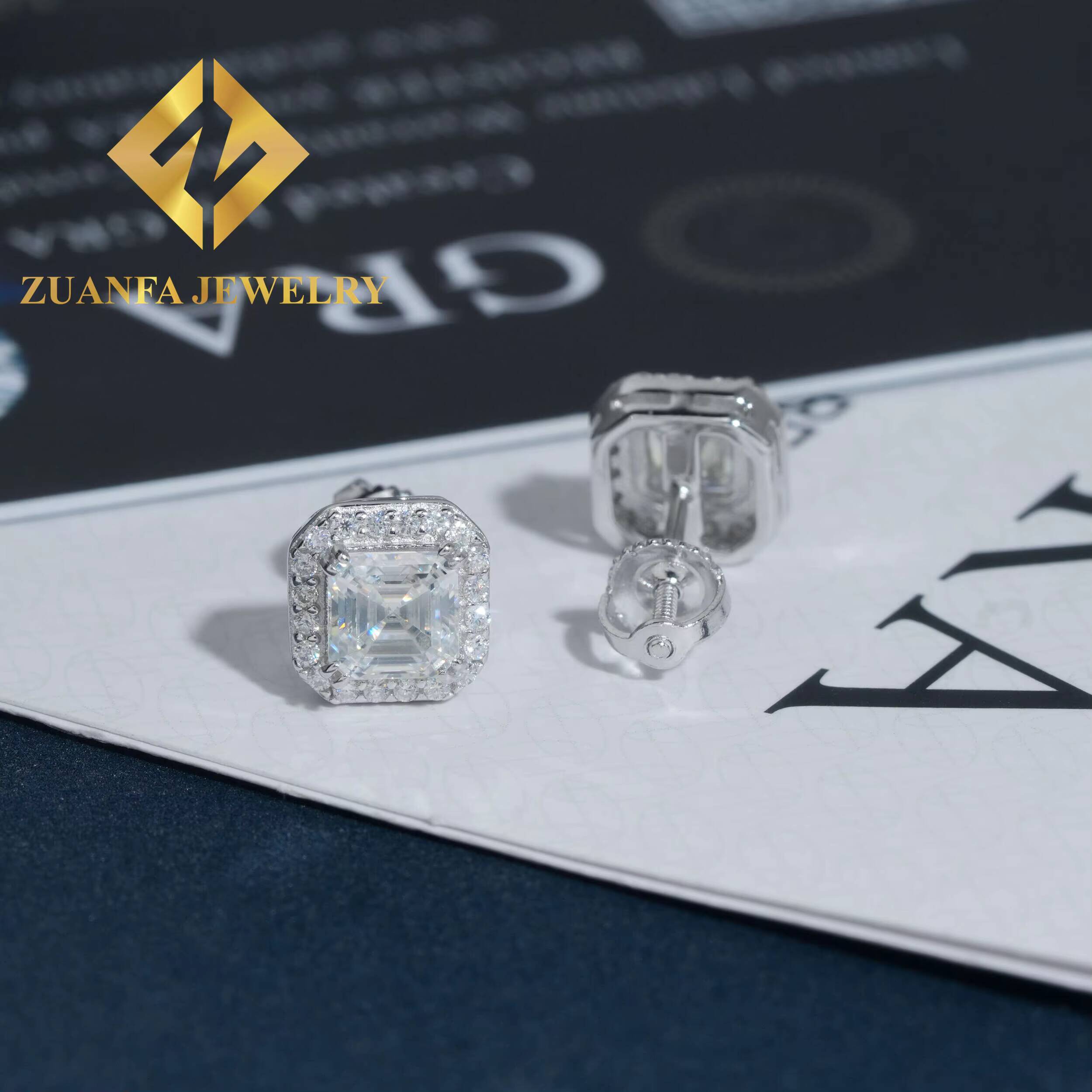 Wholesale Price GRA Certificates Square Halo Stud Earring Hip Hop 925 Sterling Silver Moissanite Luxury Stud Earring