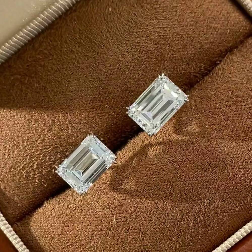 Emerald Lab Diamond Stud Earrings 1ct Each Prong Setting 14k Gold Hot Sale Daily Wear Jewelry