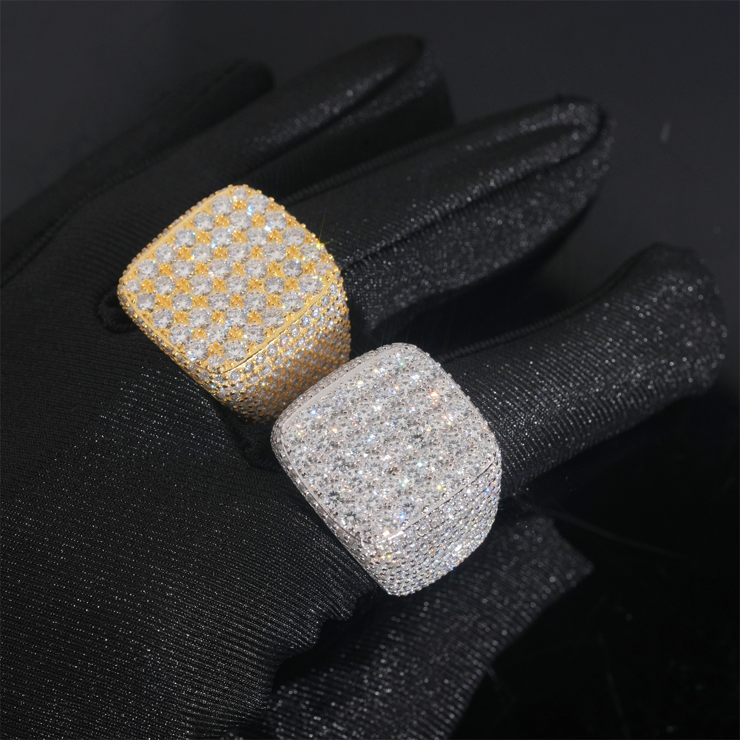 High Quality Luxury Hip Hop Trendy Jewelry Square 925 Sterling Silver Full Iced Out Diamond Mossanite Moissanite Ring for Men