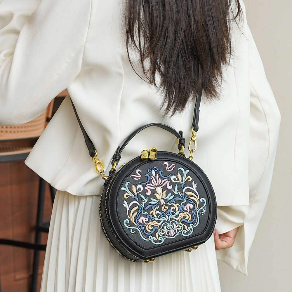 Women's New Crossbody Chinese Style Embroidery Small Round Handheld Shoulder Bag MASA