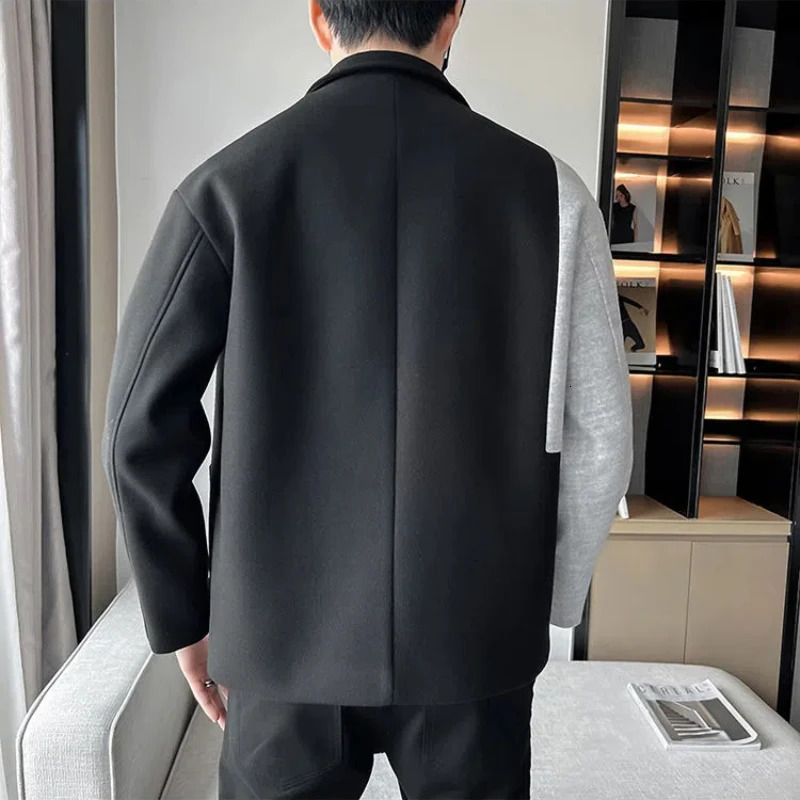 Color Blocking Short Windbreaker Jacket for Mens Casual Loose Mens Top Spring and Autumn Trendy Woolen Jacket 260122