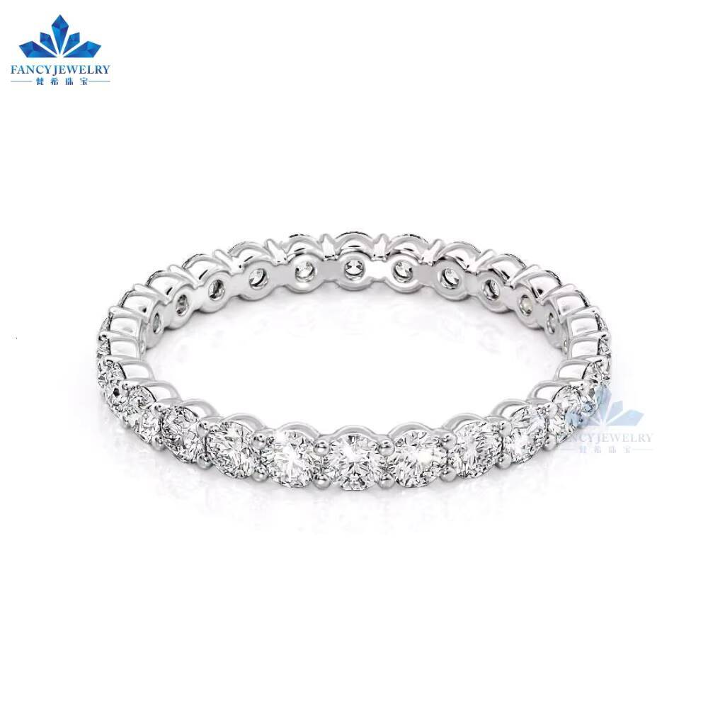14k Gold Real Moissanite Full Eternity Wedding Ring Round Cut VVS1 D Color 16mm-35mm Band for Women