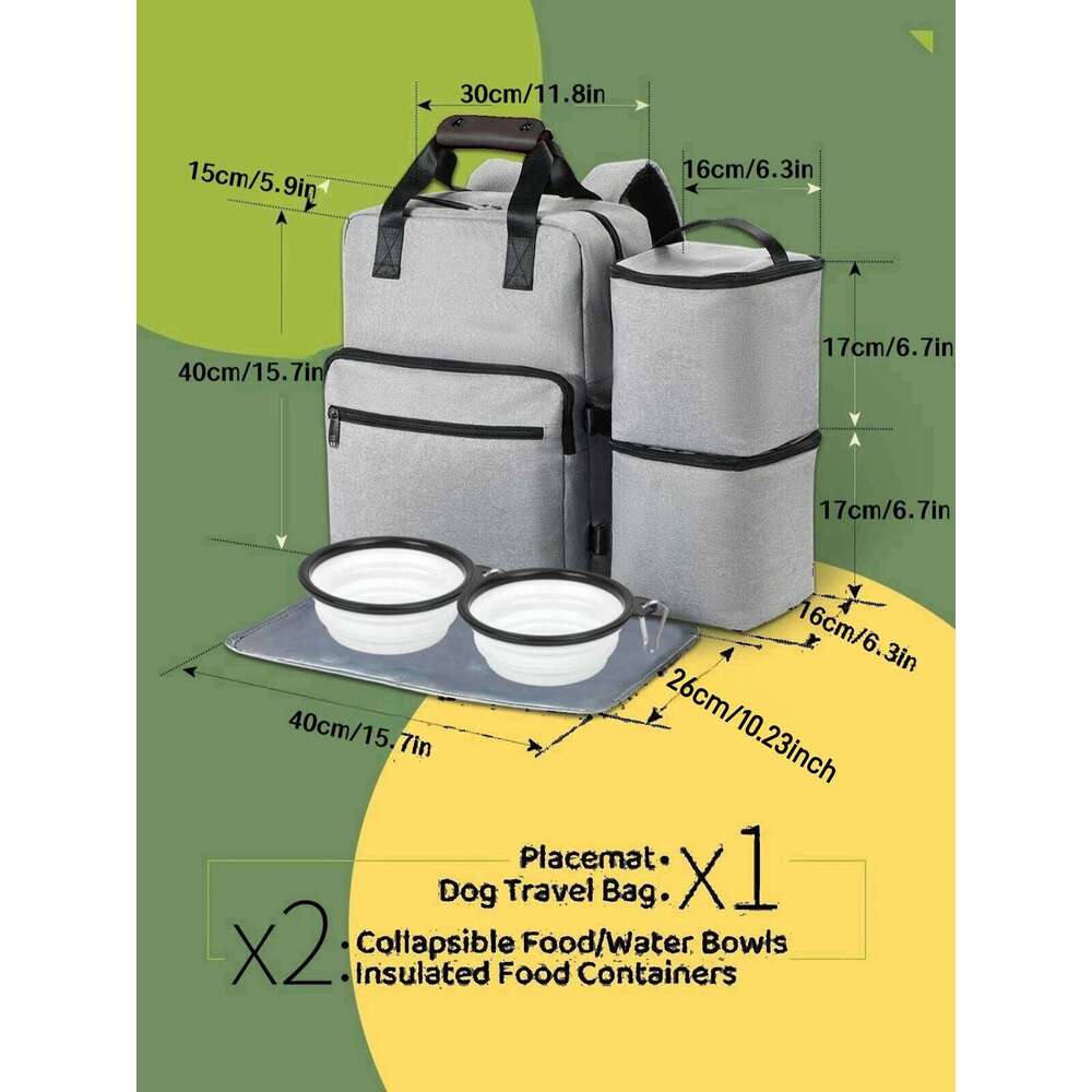 Pet Supplies Backpack Dog Cat Food Diaper Storage Backpacks Weekend Outdoor Large Capacity Tote Bag with Water Bowl Containers 26H0130