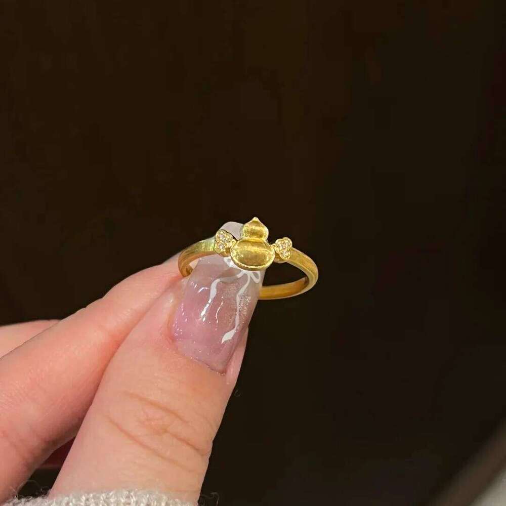 Original Exquisite 18K Gold Plated Gourd Adjustable Ring with White Zircon Female Elegant Party Birthday Rings Jewelry for Women