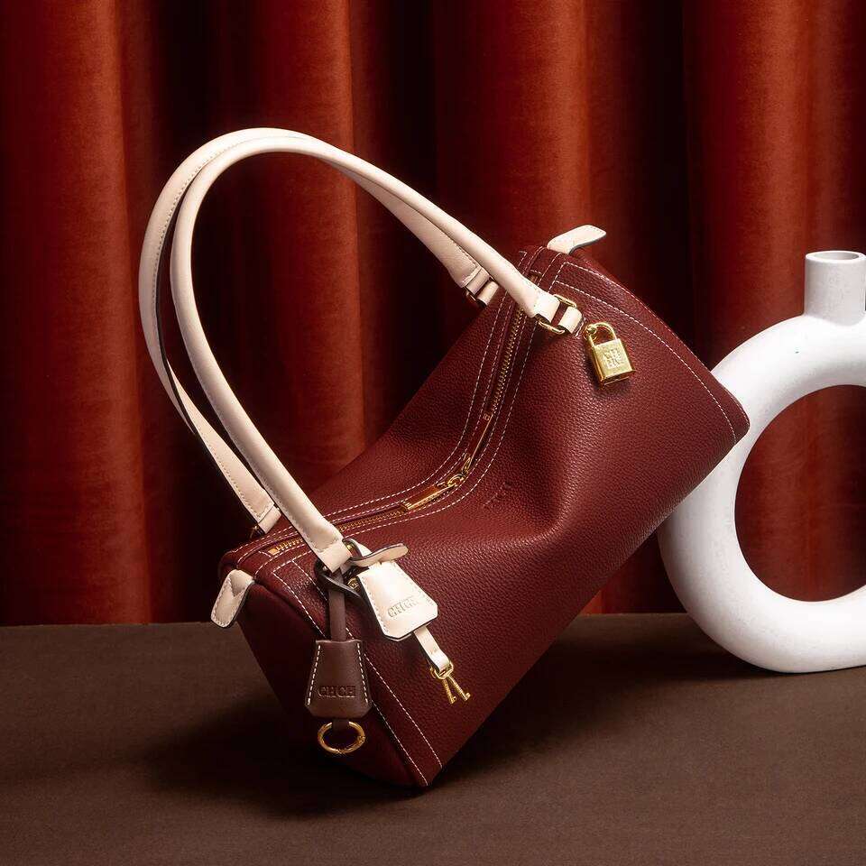 Women's Boston Autumn New Simple Brown Shoulder Bag High Quality Texture Handbag