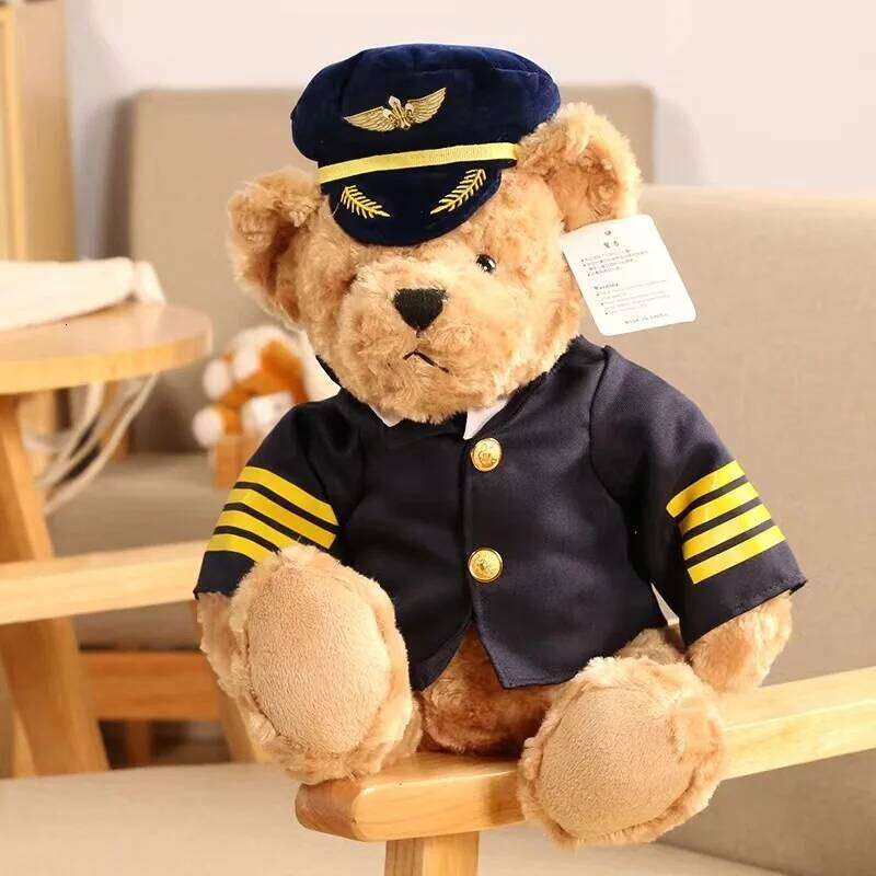 Cute Pilot Plush High-Quality Captain Bear Flight Attendant Kawaii Baby Soft Stuffed Dolls Ornament Decor Kid Toy Gifts Y260128