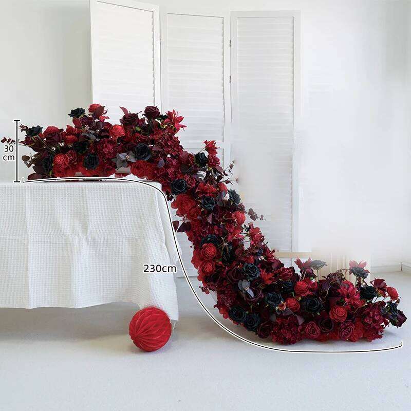 Luxuy Red Wedding Backdrop Decor Rose Floor Flower Runner Event Table Centerpieces Floral Row Arrangement Party Props decor W260130