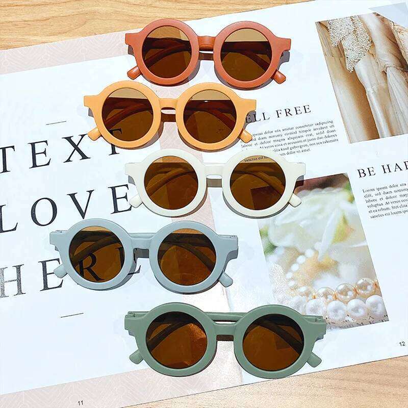 Free shipping children's color round frame light PC cute small face sunglasses for kids H260130