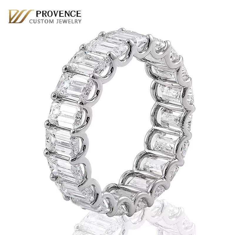 Emerald Cut D VVS Moissanite Ring 18K 14K 10K Solid White Gold Customized Fashion Jewelry Rings Set for Wedding Engagement