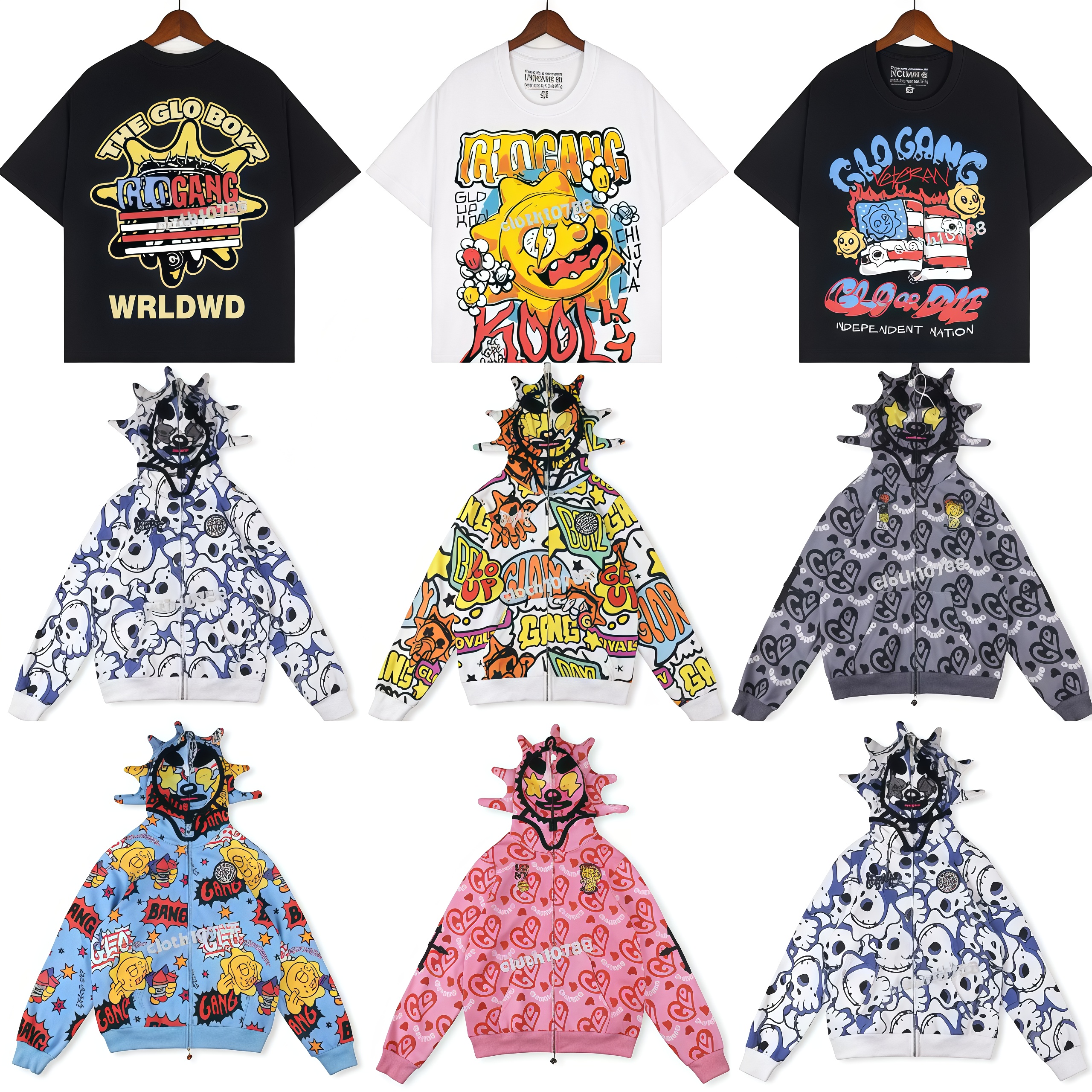 Glo Gang Men's Hoodies Fast The Glory Fu Zip Hoodie High Street Print CamouflageMen Women Drink Cartoon Y2K Hoody Designer Sweatshirts Long