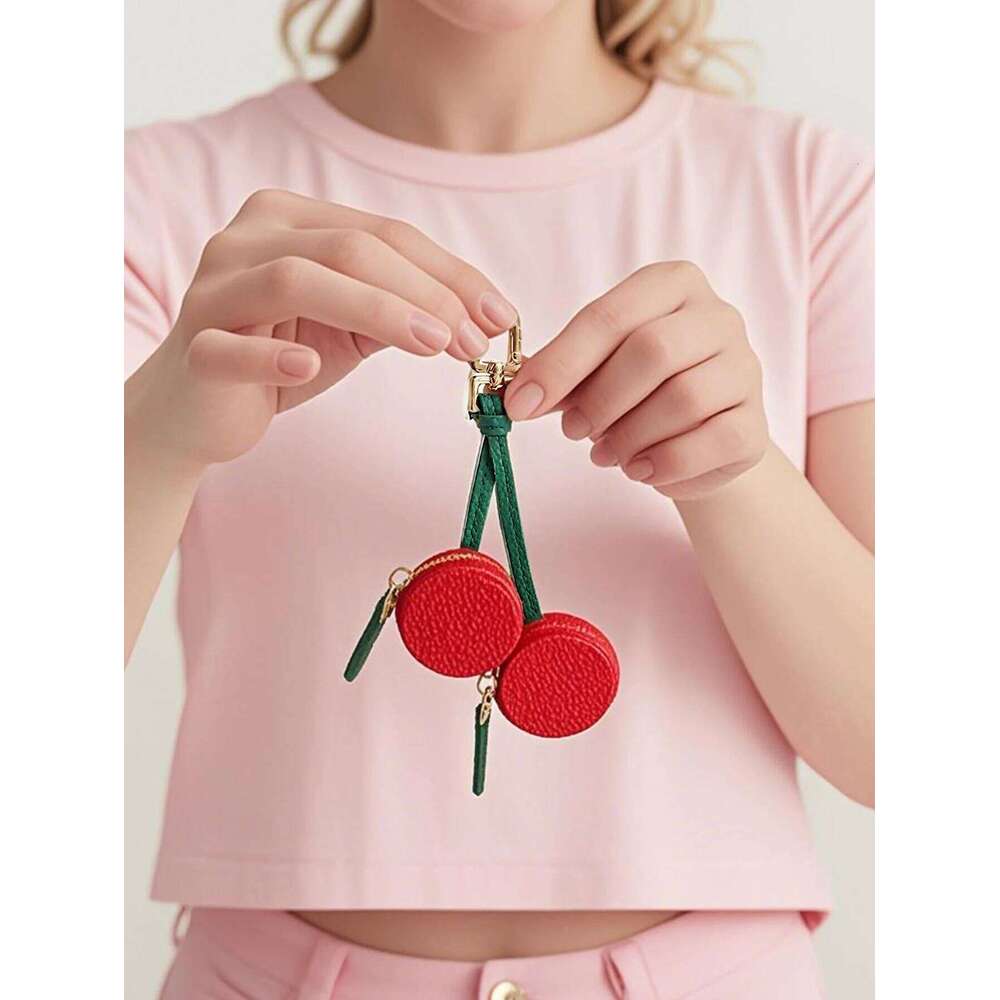 1pcs Stylish unique red cherry fruit pendant coin purse mini cute keychain charm small bag gift for women and girls Z260130