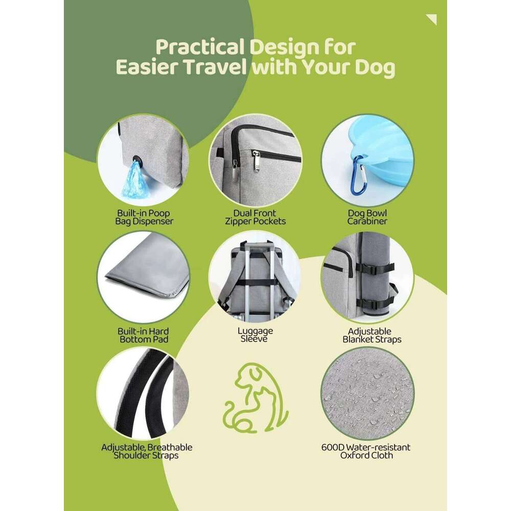 Pet Supplies Backpack Dog Cat Food Diaper Storage Backpacks Weekend Outdoor Large Capacity Tote Bag with Water Bowl Containers 26H0130