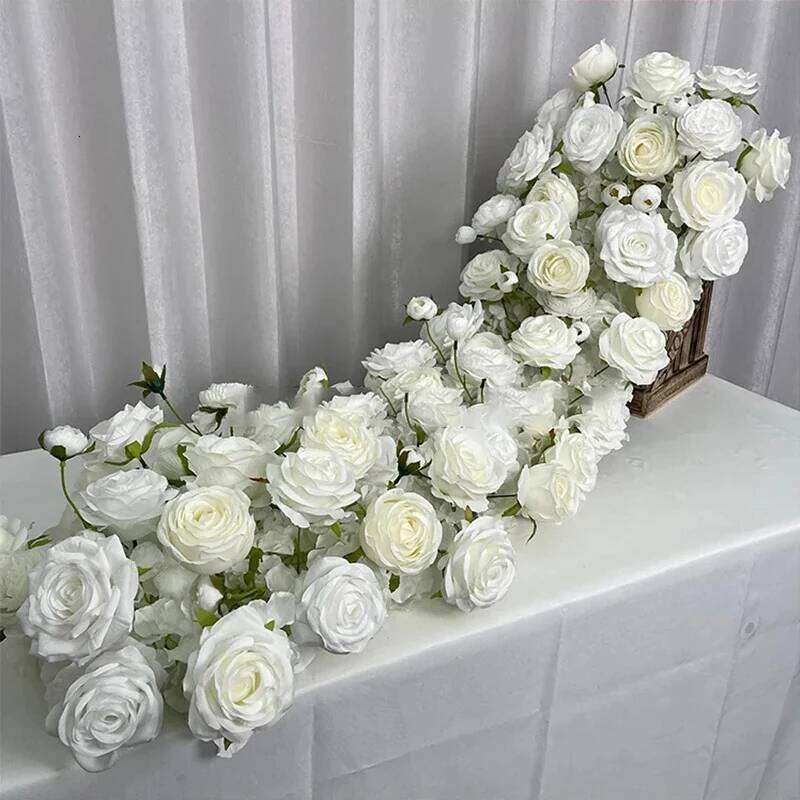 pink Artificial Flower Row Long Runner Red White Rose Wedding Backdrop Decor Floral Arrangement Props Table Centerpiece Y260130