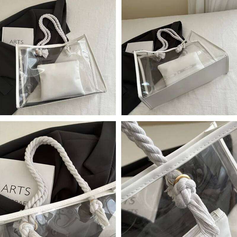 2pcs/set Clear PVC Casual Tote Bags Women, Waterproof Transparent Travel Beach Shoulder Bag For Outdoor, Summer Handbags Z260130
