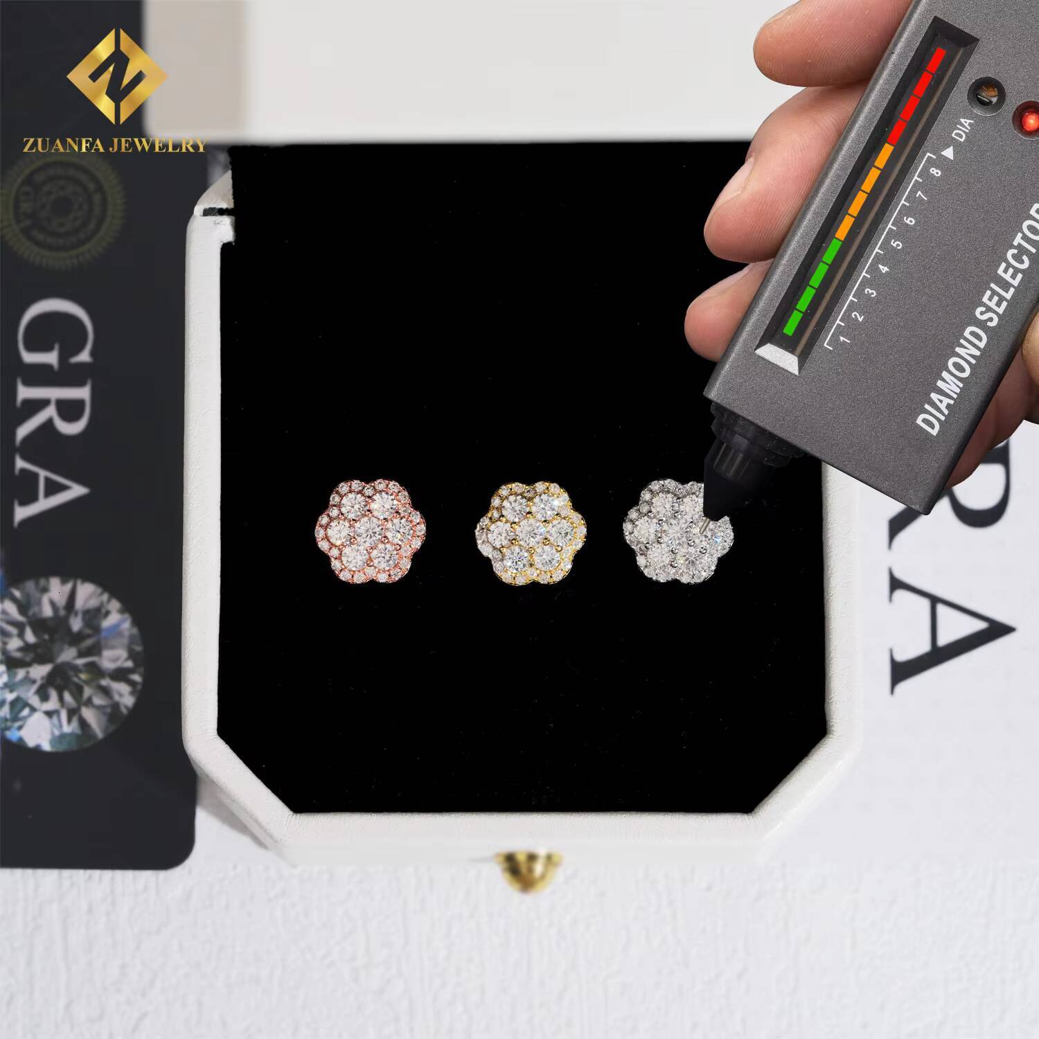 Hot Sale Full Moissanite Diamond Hoop Earrings Iced Out Moissanite Flower Cluster Moissanite Earrings Screw Back