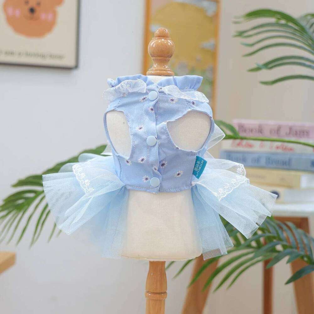 Waltz Mesh Dress, Pet Clothes, Dogs, Cats, Summer Hair Loss Prevention, Blue Wedding Dress. H260129