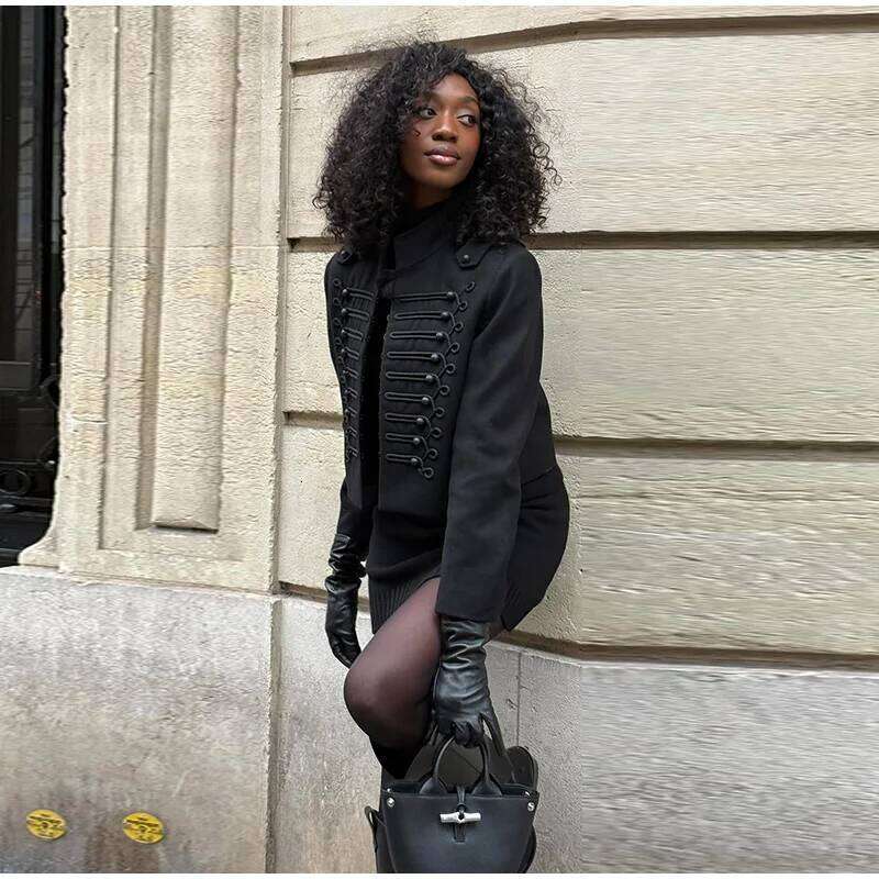 ZHE HAN Fashion Stand Collar Short Jacket Women's Single Breasted Full Sleeve Cropped Coat 2026 Spring New Lady Casual Style Outerwear