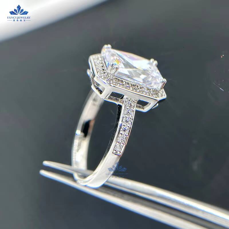 925 Sterling Silver Ring Factory Outlet Radiant Cut 2carat 6x8mm Moissanite Diamond Wedding Rings for Woman