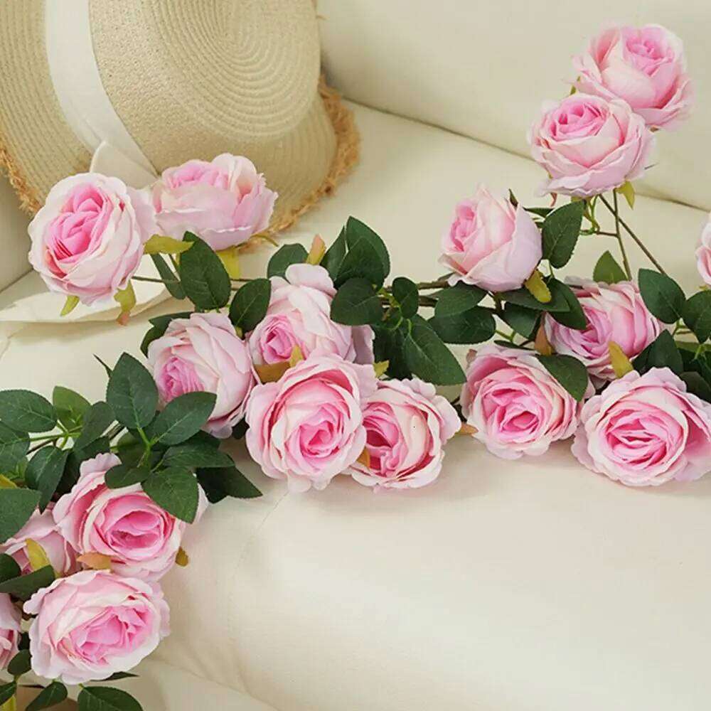 Multicolor Artificial Vine Photo Props Green Leaves Rose Silulation DIY Wall Ornament Fake Flower Vines Y260130