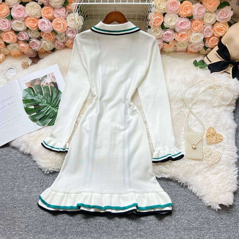 YuooMuoo Brand Fashion Women Knitted Mini Ins Hot Sexy Package Hips Ruffled Party Dress Streetwear Lady Outfits Vestidos XJ260130