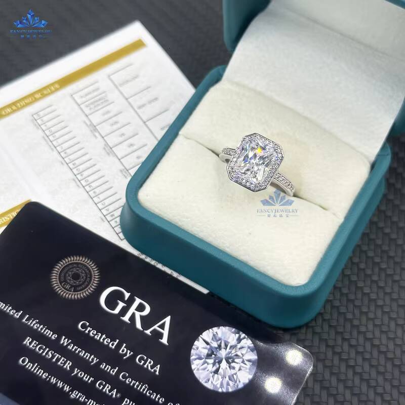 925 Sterling Silver Ring Factory Outlet Radiant Cut 2carat 6x8mm Moissanite Diamond Wedding Rings for Woman
