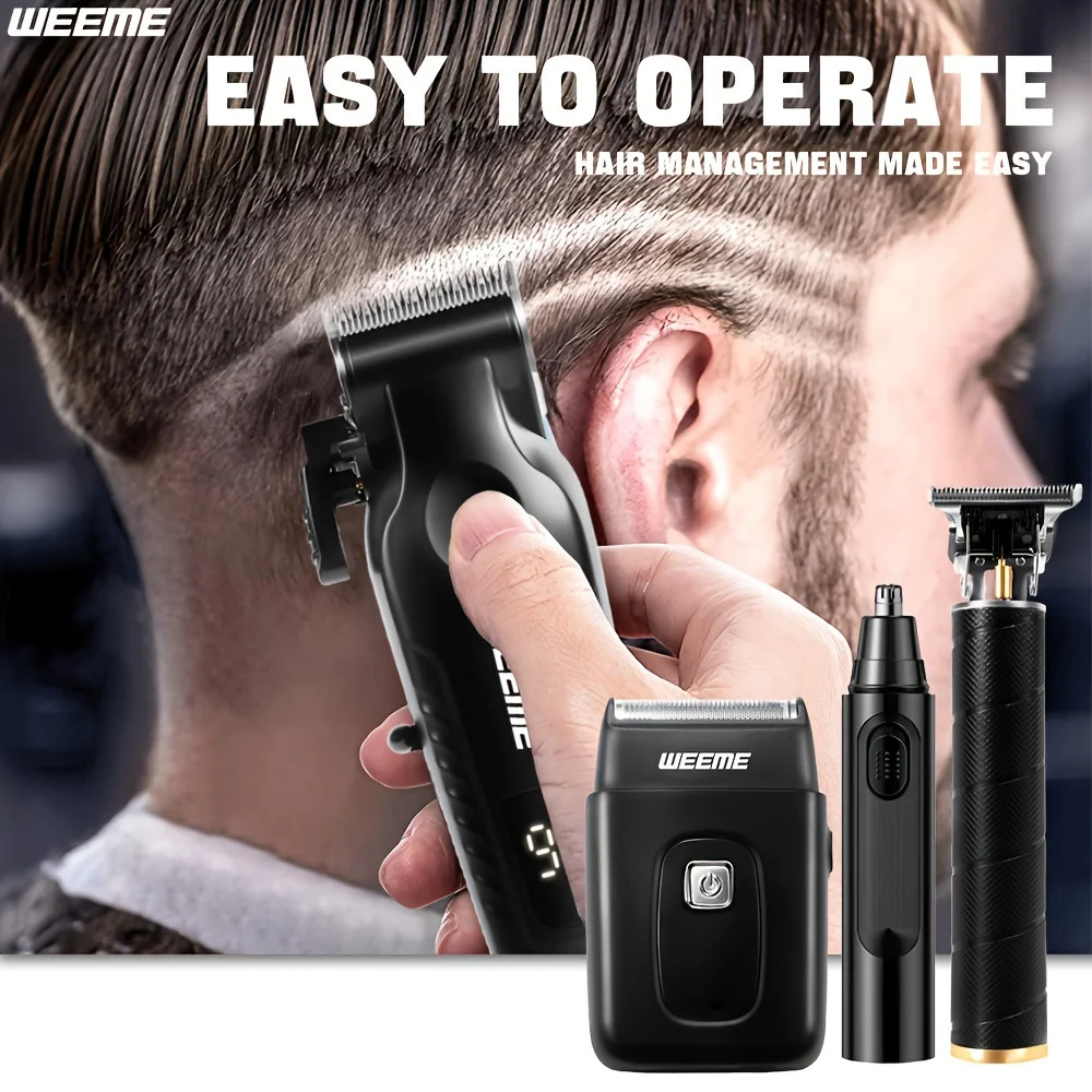 WEEME 4 in 1 Men Grooming Kit LCD Display USB Rechargeable Hair Clipper Beard Trimmer Nose Trimmer T-Blade Shaver Gift for Dad 260129