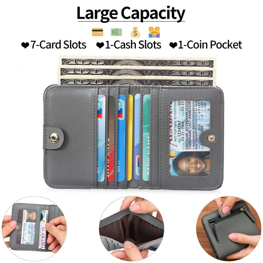 Small Wallet for Women, Slim Bifold Holder, Compact RFID Blocking Cash Wallet, Billfolds Thin Leather Zipper Pocket, Z260130