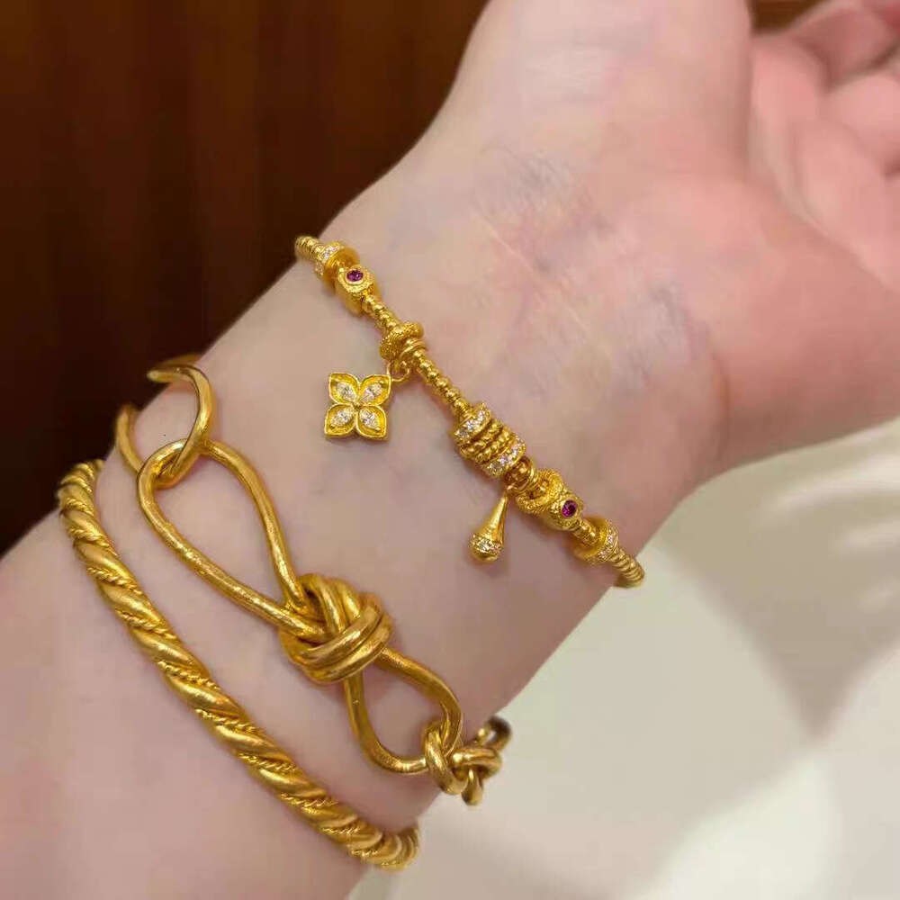 Filled Jewelry Four-Leaf Clover Water Drop Bead Bracelet for Women Imitation Gold Long-Lasting High-End Feel Wholesale