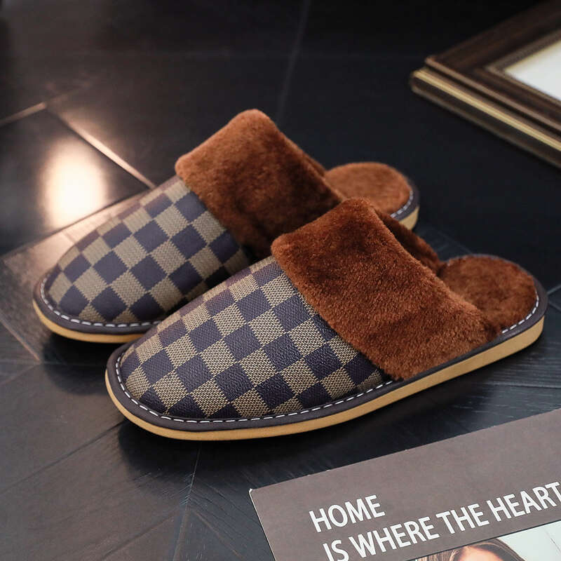 Fleece Winter Warm Couple Indoor Home Plush Non-Slip Waterproof Men Women Floor Cotton Slippers