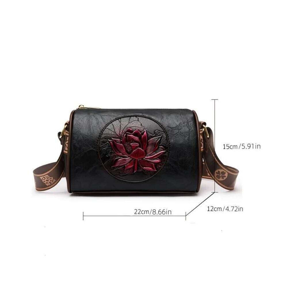OLOEY Vintage 3D Floral Women's Crossbody Shoulder Phone Stylish Cylinder Bag Ethnic Chic Red Rose Embossed Design - Perfect Gift For Mom, Valent