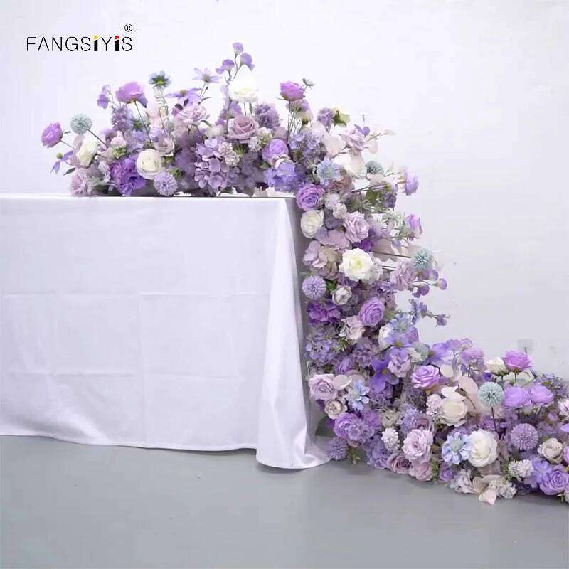 Purple Flower Arrangement Wedding Table Decor Floral Runner Artificial Flowers Row Event Party Backdrop Prop Window Display prop Y260130