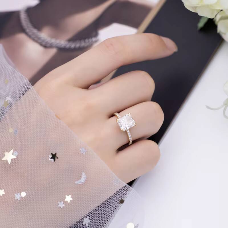 IGI 18K Yellow Gold 263CT Princess square Cut Lab Diamond Rings Wedding Jewelry