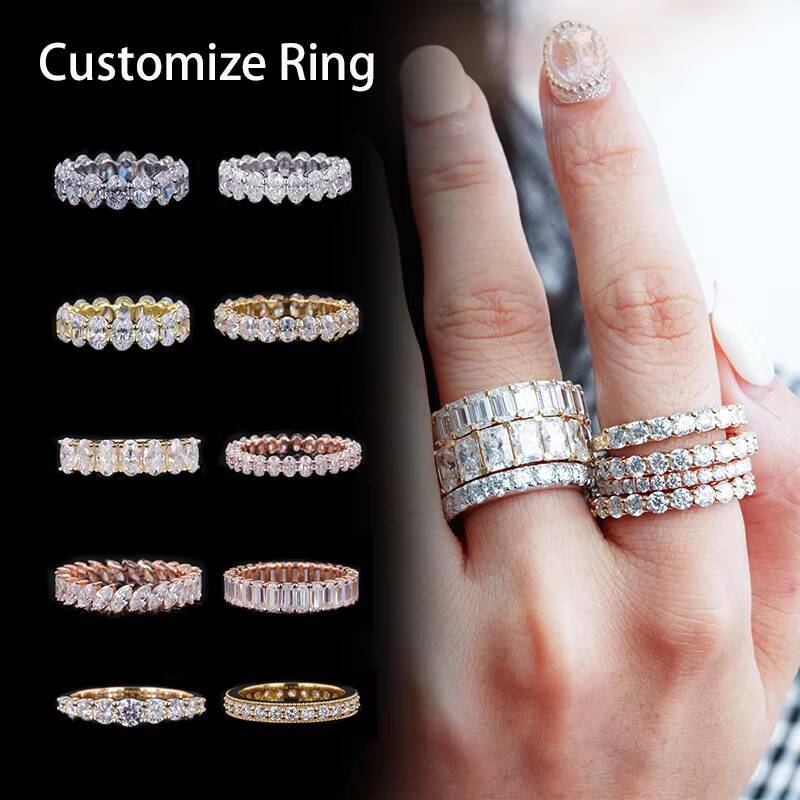 CVD HPHT Diamond Ring 18k Lab Diamond Ring Stone Jewellery Wedding Band Emerald Cut Cultured Diamond Eternity Band
