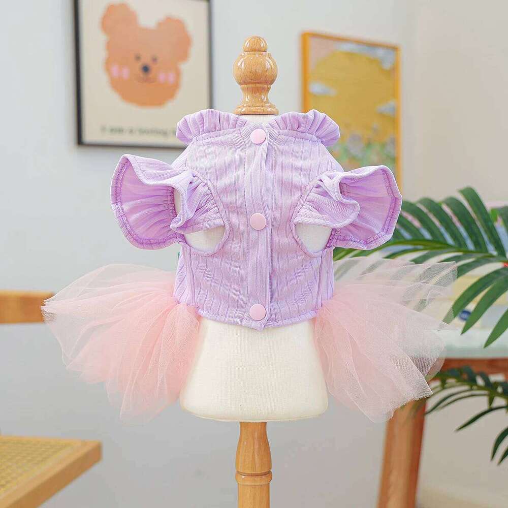 Pink Purple Rabbit Gauze Skirt Pet Clothes Dog Cat Spring and Autumn Cute Cartoon Princess Dress H260129