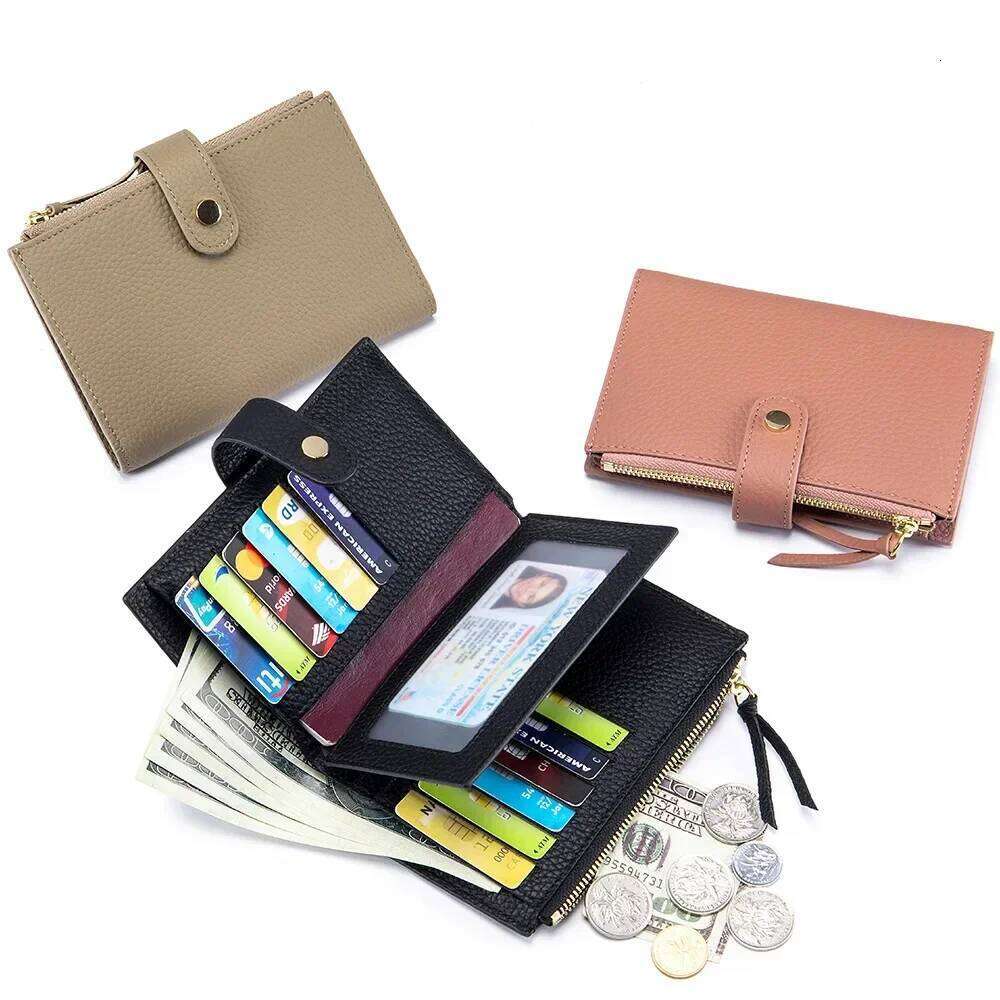 Genuine Leather Women's Short Wallet Large-capacity Multi-card Document Bag Head Layer Cowhide Coin Purse Card Holder Wallets Z260130
